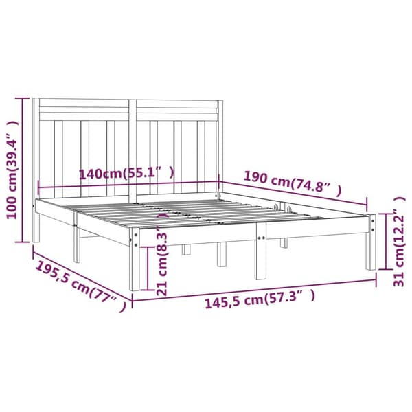 vidaXL Sängram grå massivt trä 140x190 cm Grå