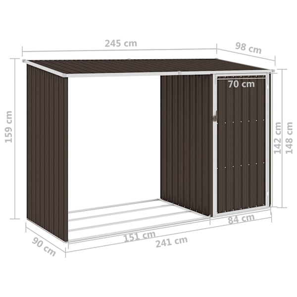 vidaXL Vedskjul brun 245x98x159 cm galvaniserat stål Brun