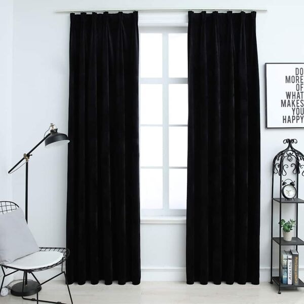 vidaXL Mörkläggningsgardiner 2 st m. krokar sammet svart 140x175 cm Svart