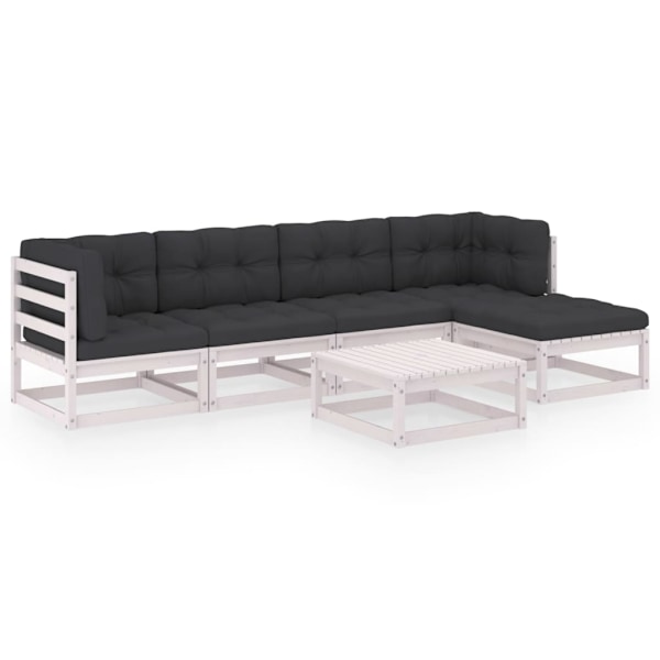 vidaXL Loungegrupp med dynor 6 delar massiv furu Vit