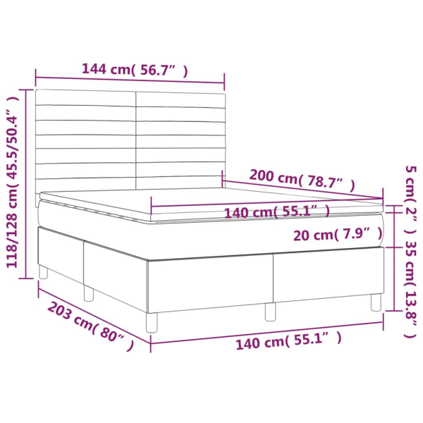 vidaXL Ramsäng med madrass & LED mörkbrun 140x200 cm tyg Brun