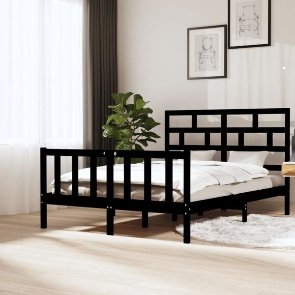 vidaXL Sängram svart massiv furu 160x200 cm Svart