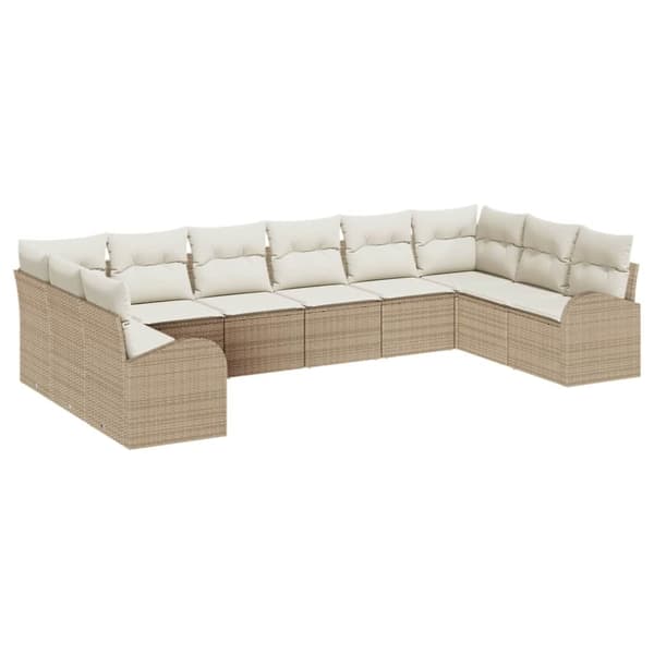 vidaXL Soffset med kudde 10 pcs Beige Polyrattan Beige