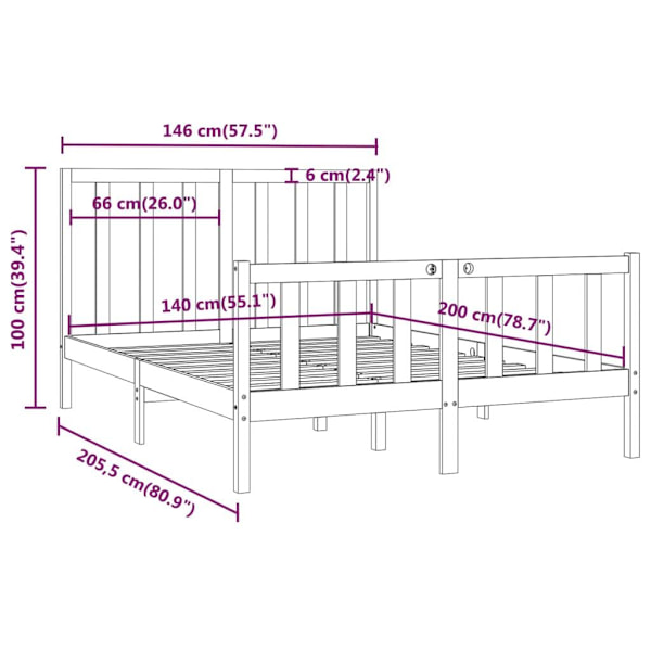 vidaXL Sängram vit massivt trä 140x200 cm Vit