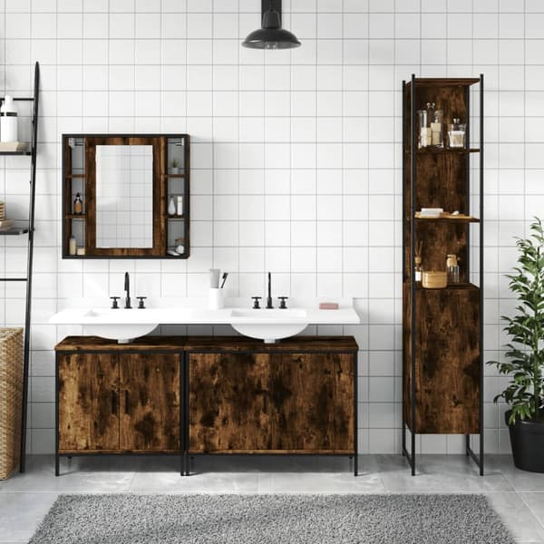 vidaXL Badrumsmöbler set 4 delar rökfärgad ek konstruerat trä Brun