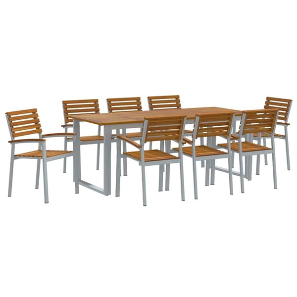 vidaXL Trädgårdsmöbelset 9 pcs Grå Massivt Akaciaträ Grå