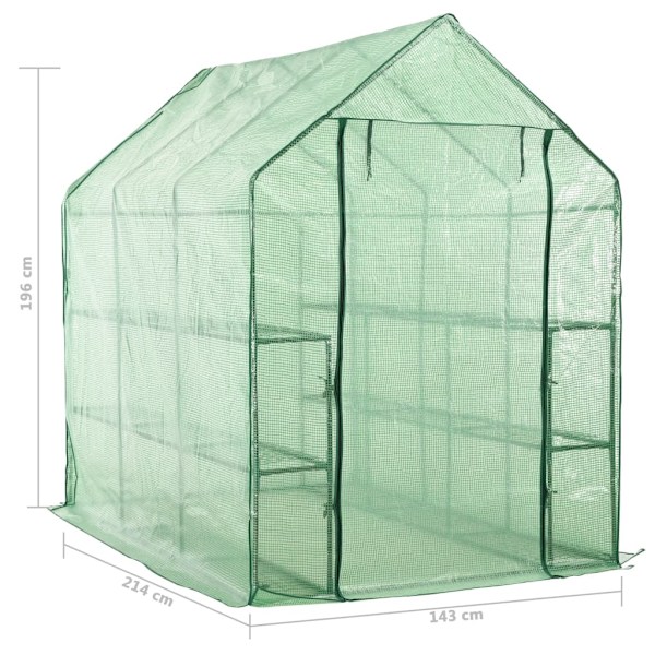 vidaXL Växthus med 12 hyllor stål 143x214x196 cm Grön