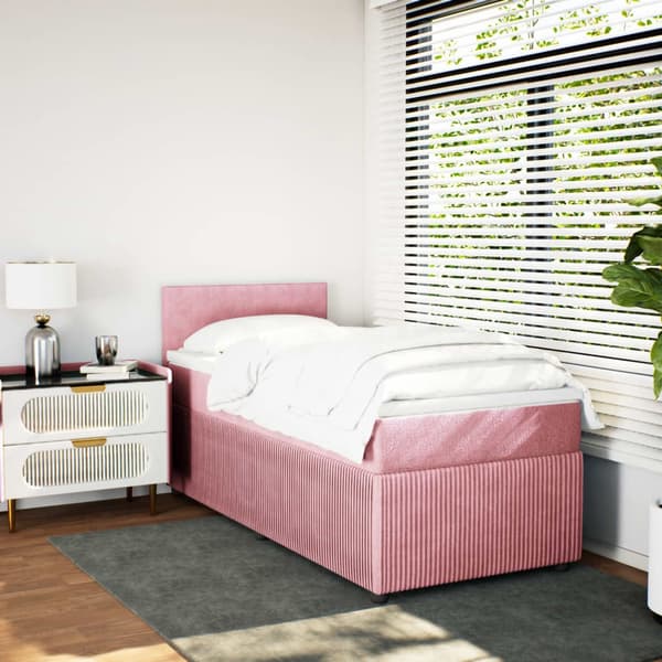 vidaXL Ramsäng med madrass rosa 90x190 cm sammet Rosa