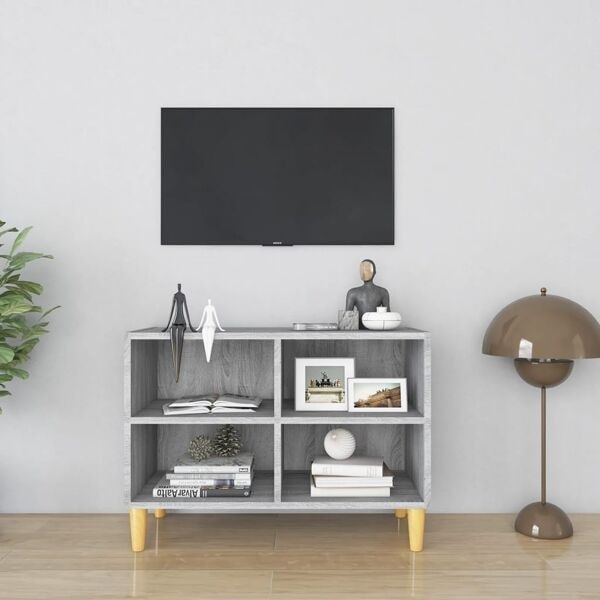 vidaXL Tv-bänk med massiva ben grå sonoma 69,5x30x50 cm grå