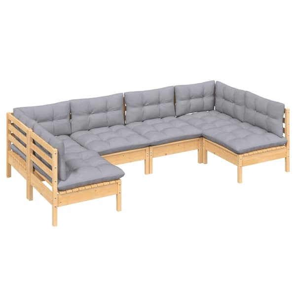 vidaXL Loungegrupp med grå dynor 6 delar massiv furu grå