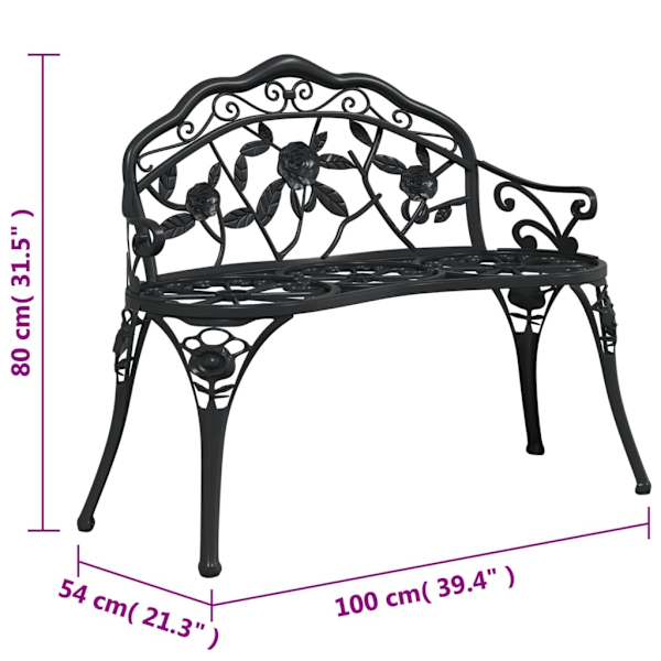 vidaXL Trädgårdsbänk 100 cm gjuten aluminium svart Svart
