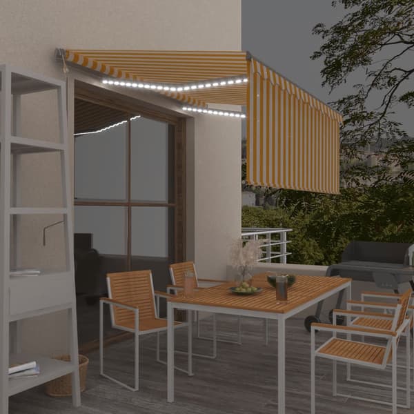 vidaXL Automatiserad markis vindsensor rullgardin LED 3x2,5m gul/vit Gul