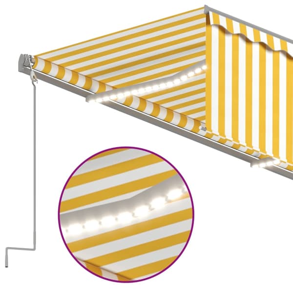vidaXL Automatiserad markis vindsensor rullgardin LED 3x2,5m gul/vit Gul