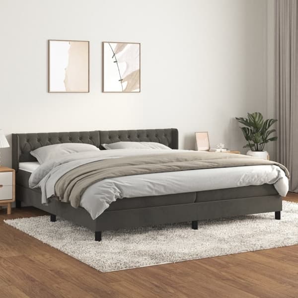 vidaXL Ramsäng med madrass mörkgrå 200x200 cm sammet Grå