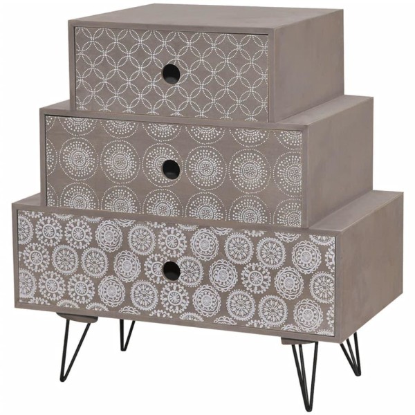 vidaXL Sängbord med 3 lådor grå och brun grå