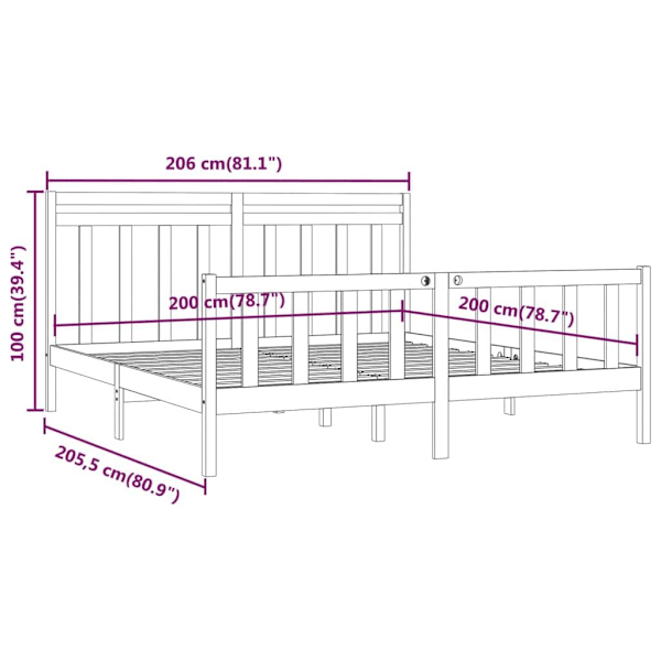 vidaXL Sängram massiv furu 200x200 cm Brun
