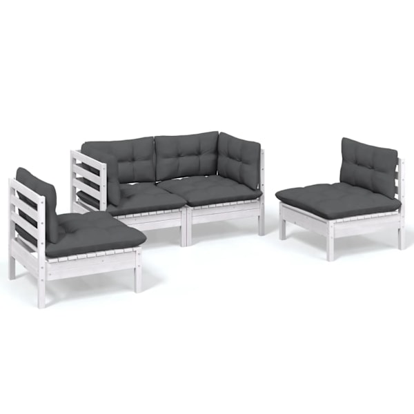 vidaXL Loungegrupp med dynor 4 delar massiv furu Vit