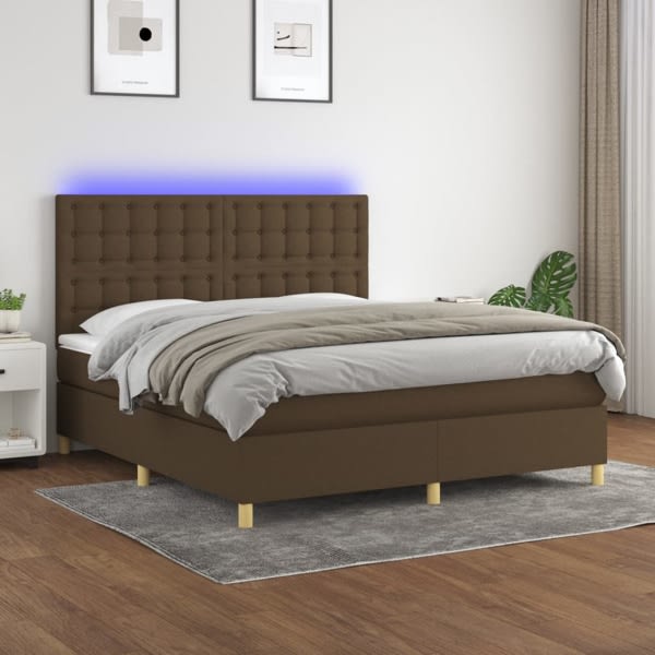 vidaXL Ramsäng med madrass & LED mörkbrun 160x200 cm tyg Brun