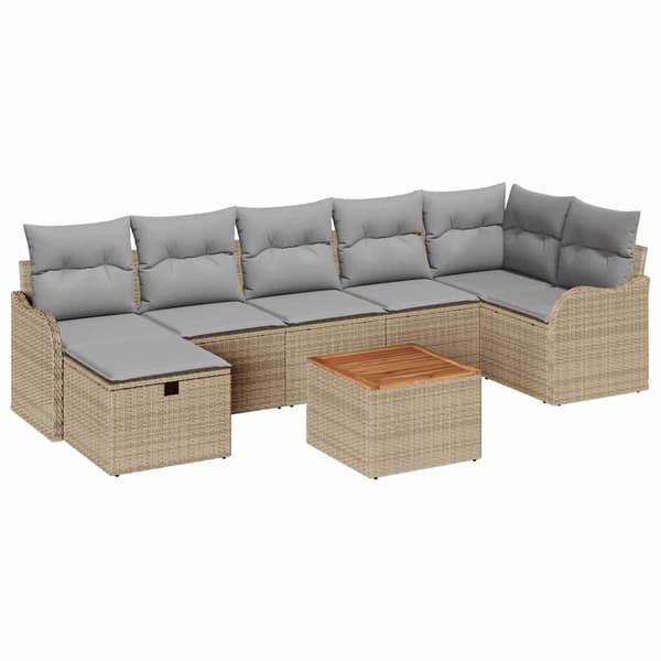 vidaXL Trädgårdsoffset 8 st Beige Poly rattan Beige