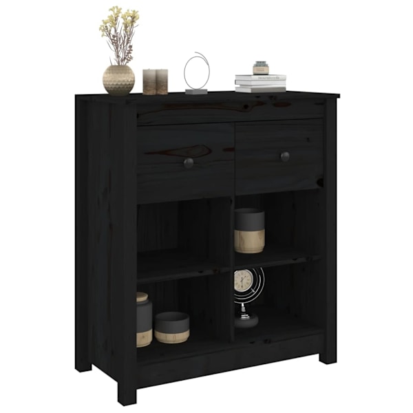 vidaXL Skänk svart 70x35x80 cm massiv furu Svart