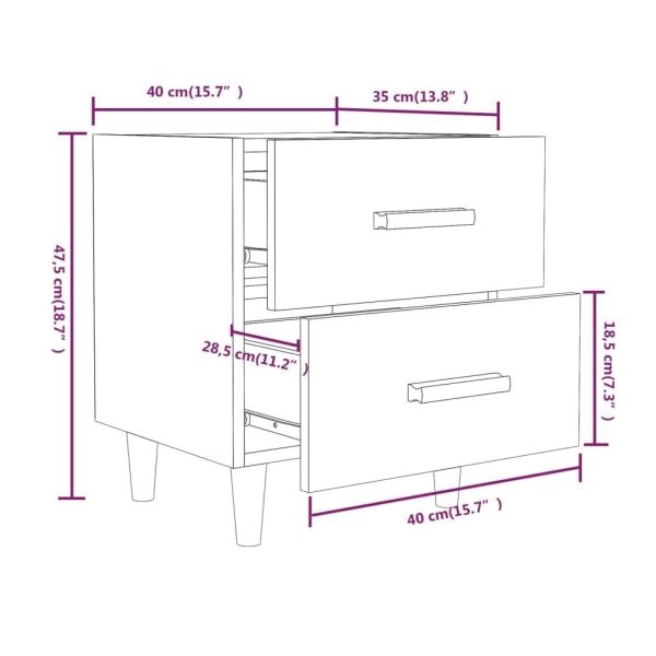 vidaXL Sängbord 2 st betonggrå 40x35x47,5 cm Grå