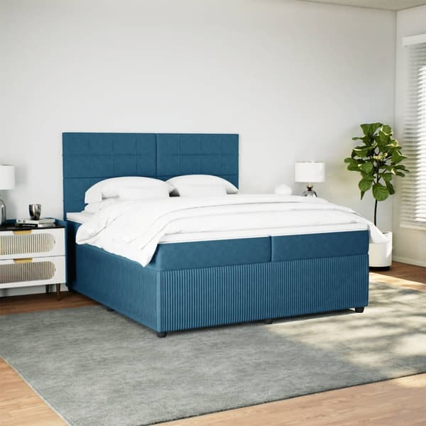 vidaXL Ramsäng med madrass mörkblå 200x200 cm sammet Blå