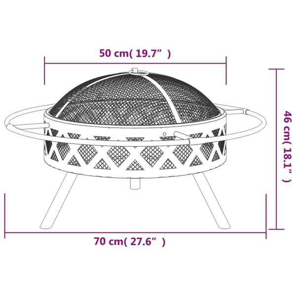 vidaXL Eldstad med eldgaffel 70 cm XXL stål Svart