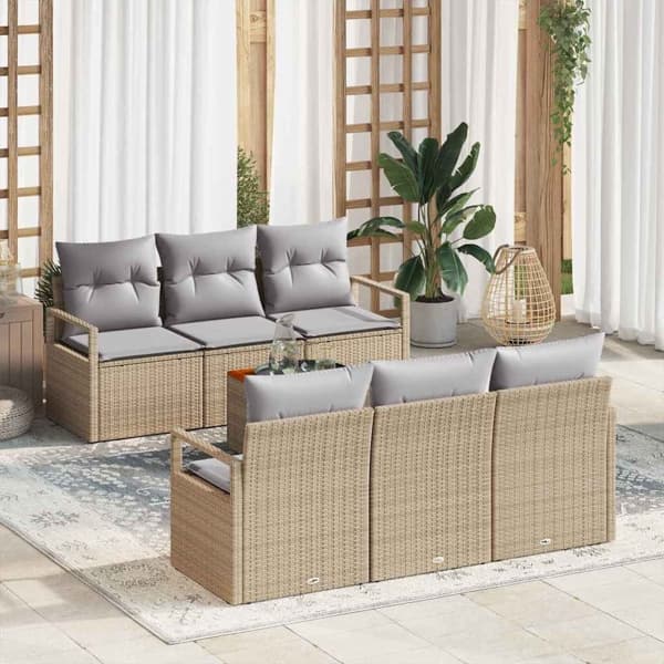 vidaXL Trädgårdsoffset 7 st Beige konstrotting Beige