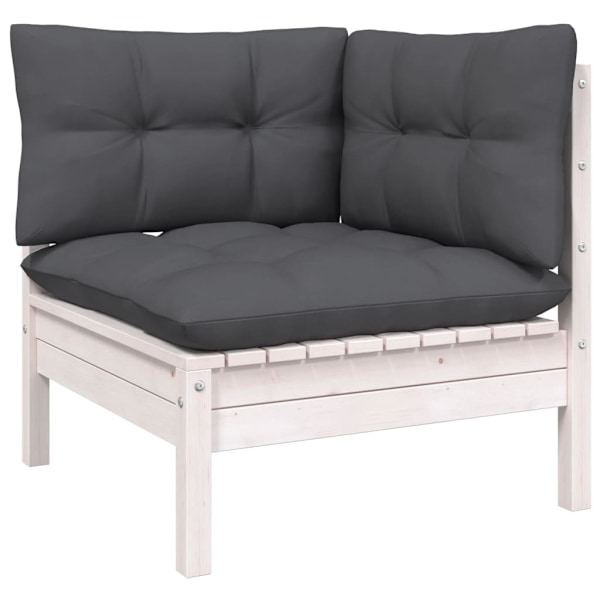 vidaXL Loungegrupp med dynor 3 delar vit massiv furu Vit