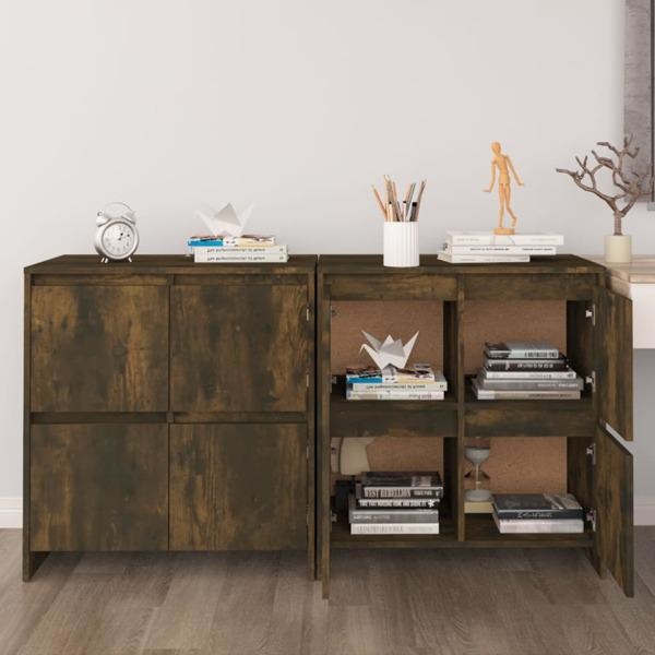 vidaXL Skänkar 2 st rökfärgad ek 70x41x75 cm konstruerat trä Brun