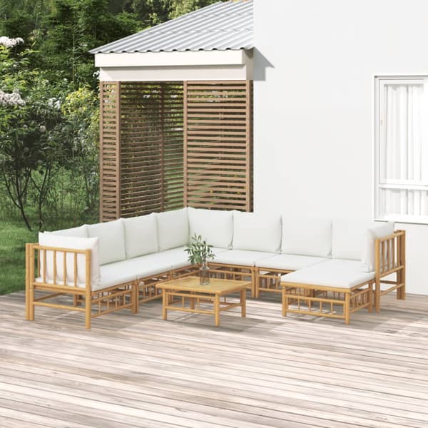 vidaXL Loungegrupp 9 delar gräddvita dynor bambu Brun