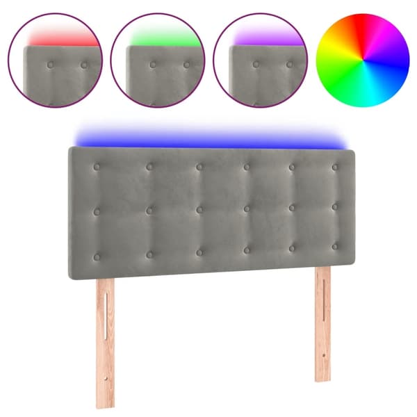 vidaXL Sänggavel LED ljusgrå 100x5x78/88 cm sammet Grå