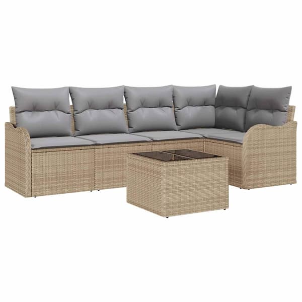 vidaXL Trädgårdsoffset 6 st Beige konstrotting Beige