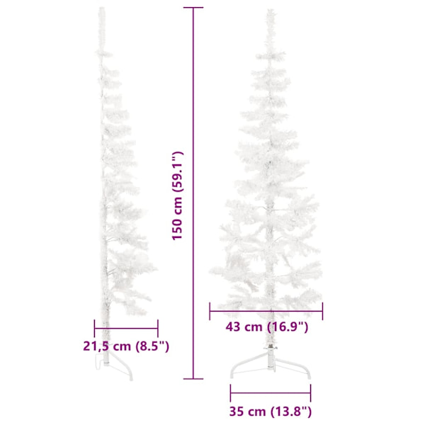 vidaXL Smal halv plastgran med stativ vit 150 cm Vit