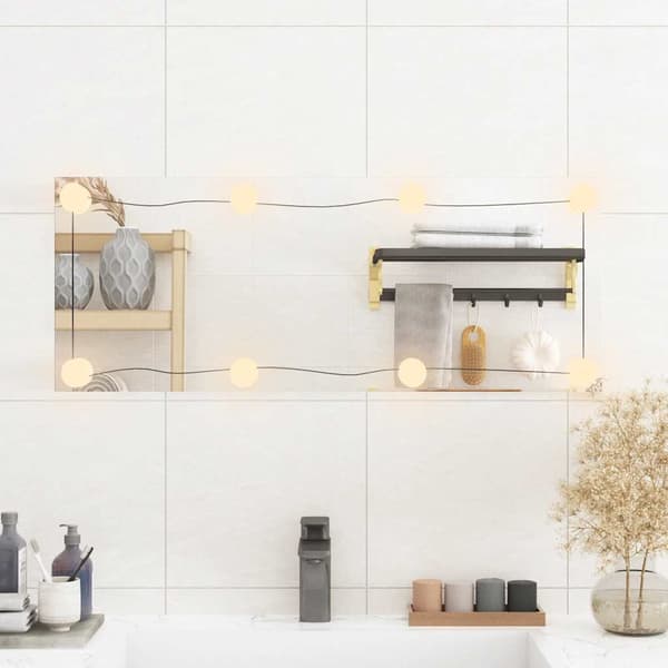 vidaXL Väggspegel med LED-belysning 30x80 cm glas rektangulär Silver