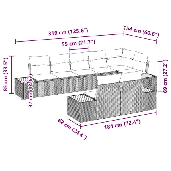 vidaXL Trädgårdsoffset 8 st Beige Poly rattan Beige