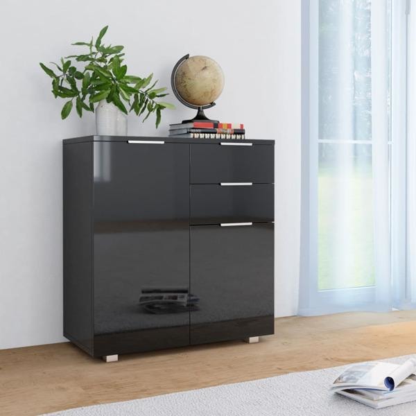 vidaXL Skänk högglans svart 71x35x80 cm spånskiva Svart