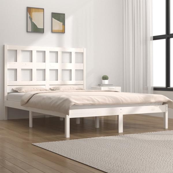 vidaXL Sängram vit massiv furu 135x190 cm Vit