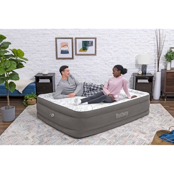 Bestway Luftmadrass med inbyggd pump 203x152x46 cm Grå