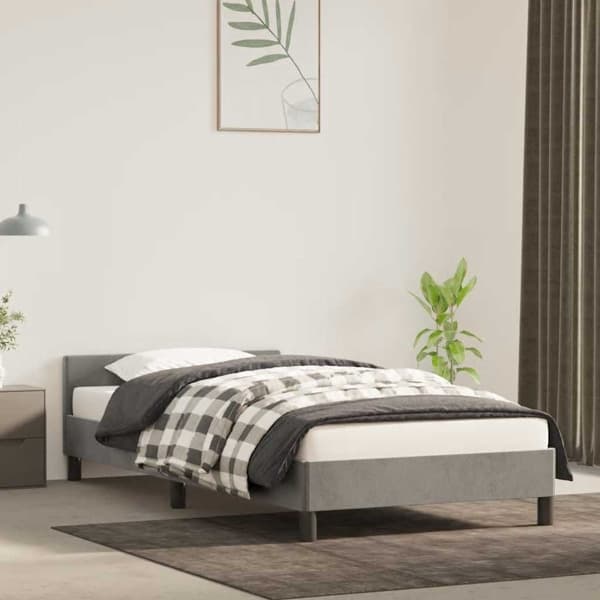 vidaXL Sängram utan madrass ljusgrå 90x200 cm sammet Grå