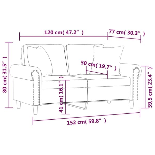 vidaXL 2-sitssoffa med kuddar och dynor ljusgrå 120 cm sammet Grå