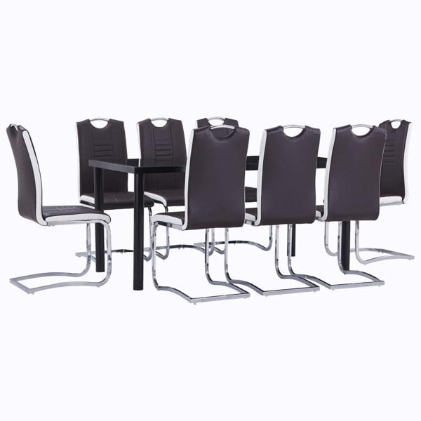 vidaXL Matgrupp 9 delar konstläder brun Brun