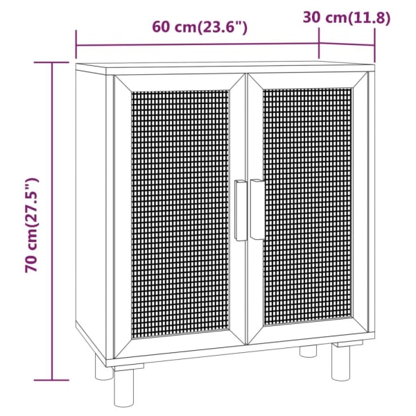 vidaXL Skänk vit 60x30x70 cm massiv furu och naturlig rotting Vit
