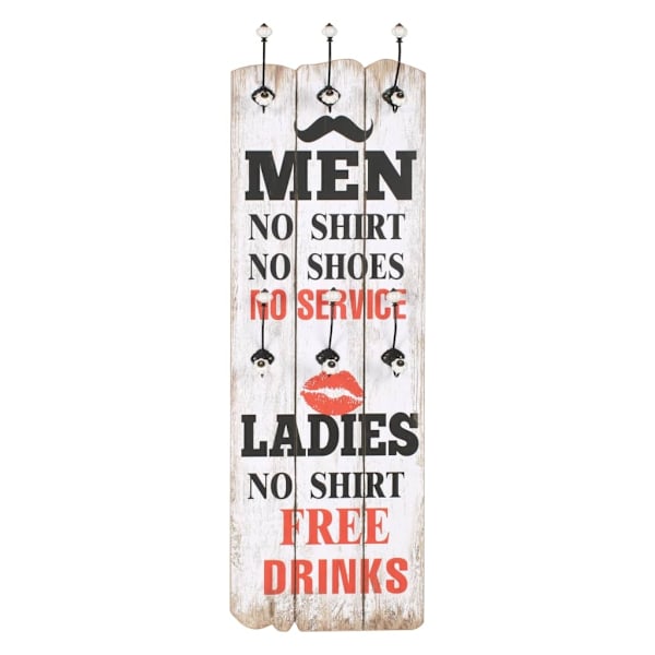 vidaXL Väggmonterad klädhängare med 6 krokar MEN LADIES 120x40 cm multifärg