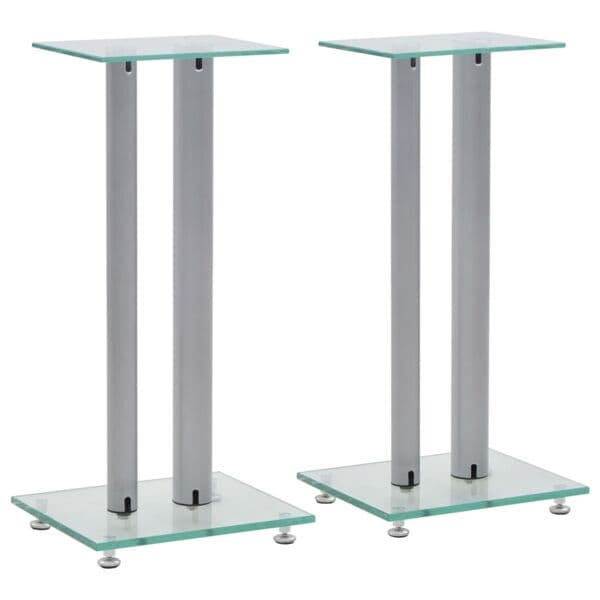 vidaXL Högtalarstativ 2 st härdat glas 2 pelare silver Silver
