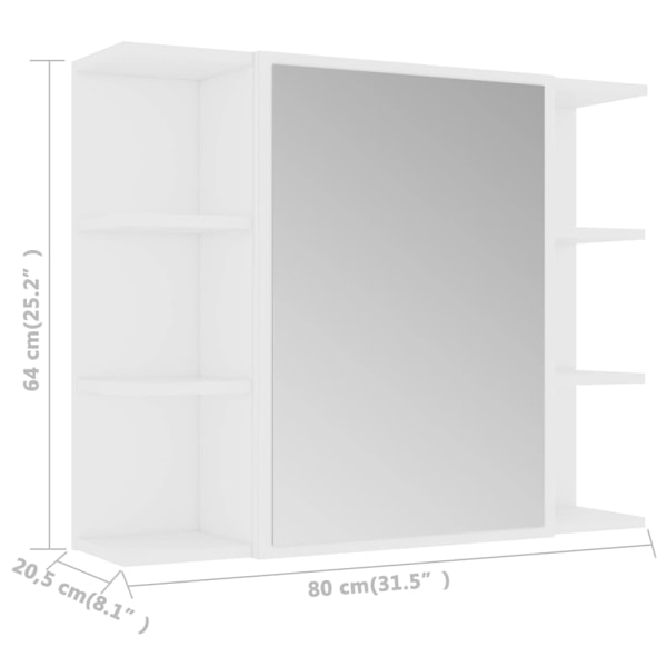 vidaXL Spegelskåp för badrum vit 80x20,5x64 cm konstruerat trä Vit