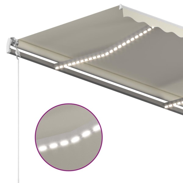 vidaXL Markis manuellt infällbar med LED 3x2,5 m gräddvit Creme