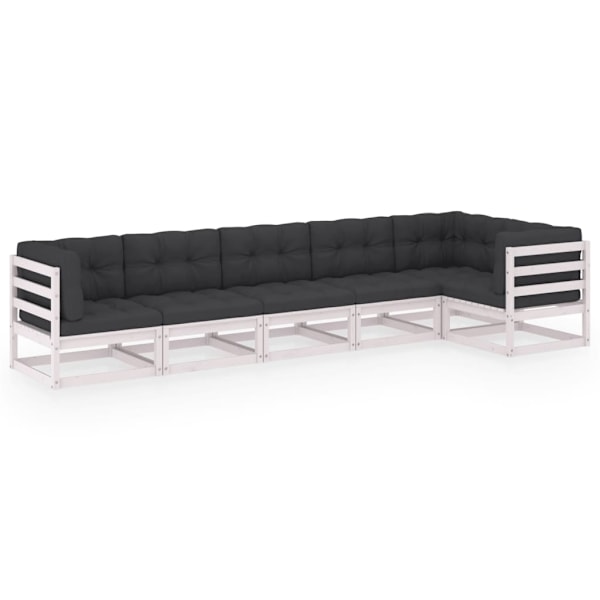 vidaXL Loungegrupp med dynor 6 delar massiv furu Vit