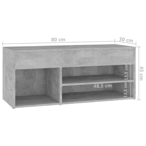 vidaXL Skobänk betonggrå 80x30x45 cm spånskiva grå