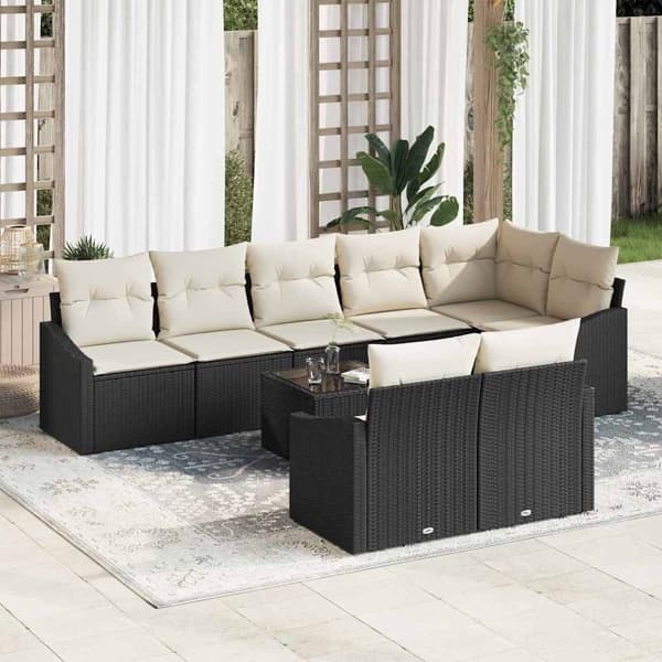 vidaXL Soffset 9 st Svart konstrotting Svart